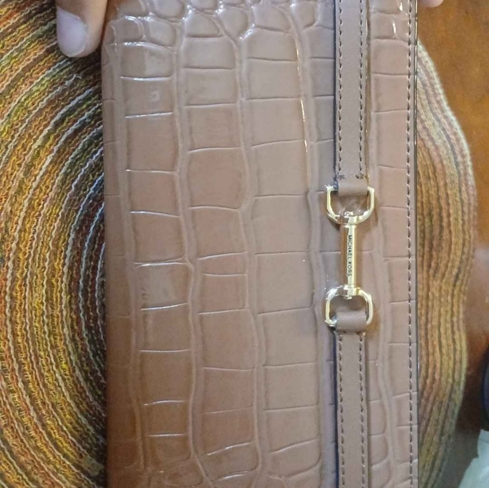 Michael Kors Croc-Embossed Leather Clutch in Taupe